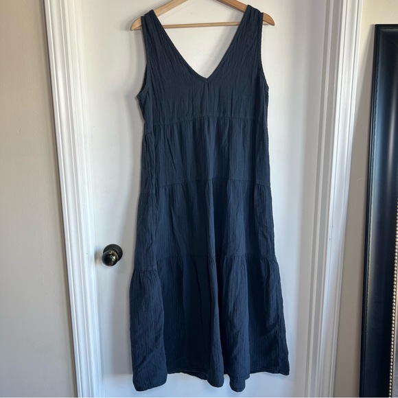 Quince Blue 100% Organic Cotton Gauze Tiered Maxi Dress Sleeveless, Size XL - Picture 7 of 9